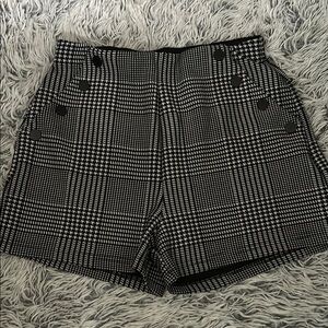 High Waist Black and White Plaid Shorts